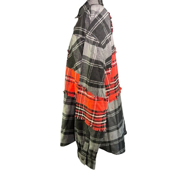 Rebel Vengeance Mens Plaid Patchwork Shirt Jacket XL 100% Cotton Red & Black - Picture 3 of 14